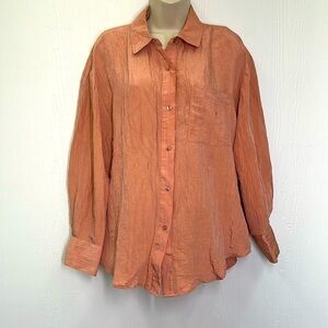 House Of Harlow 1960 - Crinkled Crepe Button Down Light Pink Long Sleeve Top SM